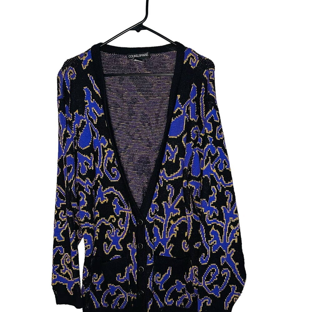 Vintage Counterparts Black & Purple Funky Button Front Cardigan Size Large